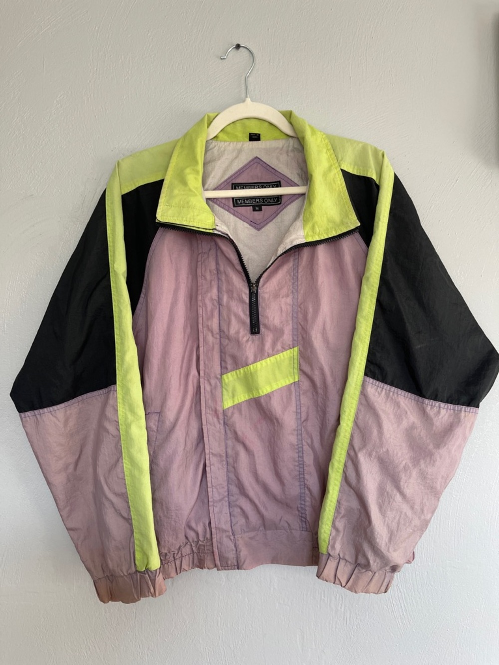 Members Only Colorblock Windbreaker Jacket Small Vintage 80s Neon Pullover